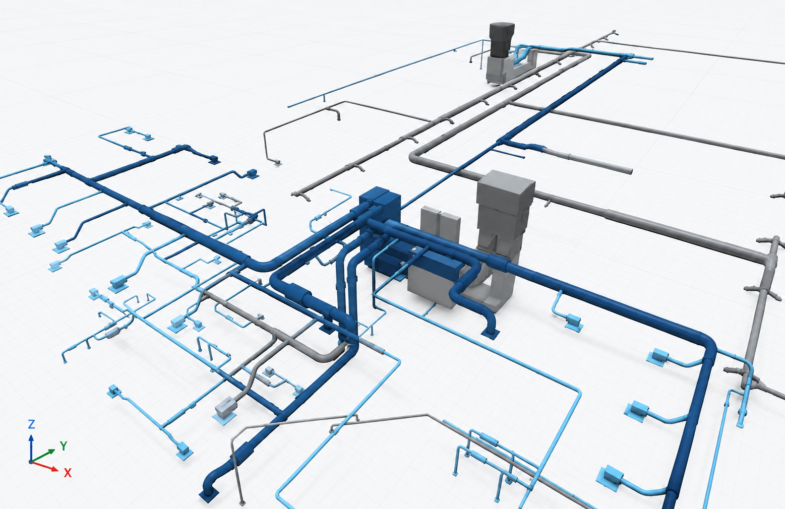 3D-modell av ventilationssystem i BIM-styckningen